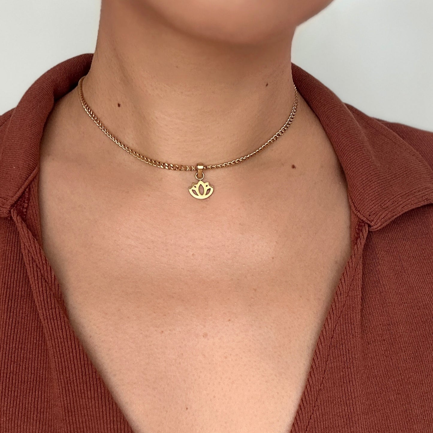 Ananda Chain – Gold Lotus Necklace with Wide Chain