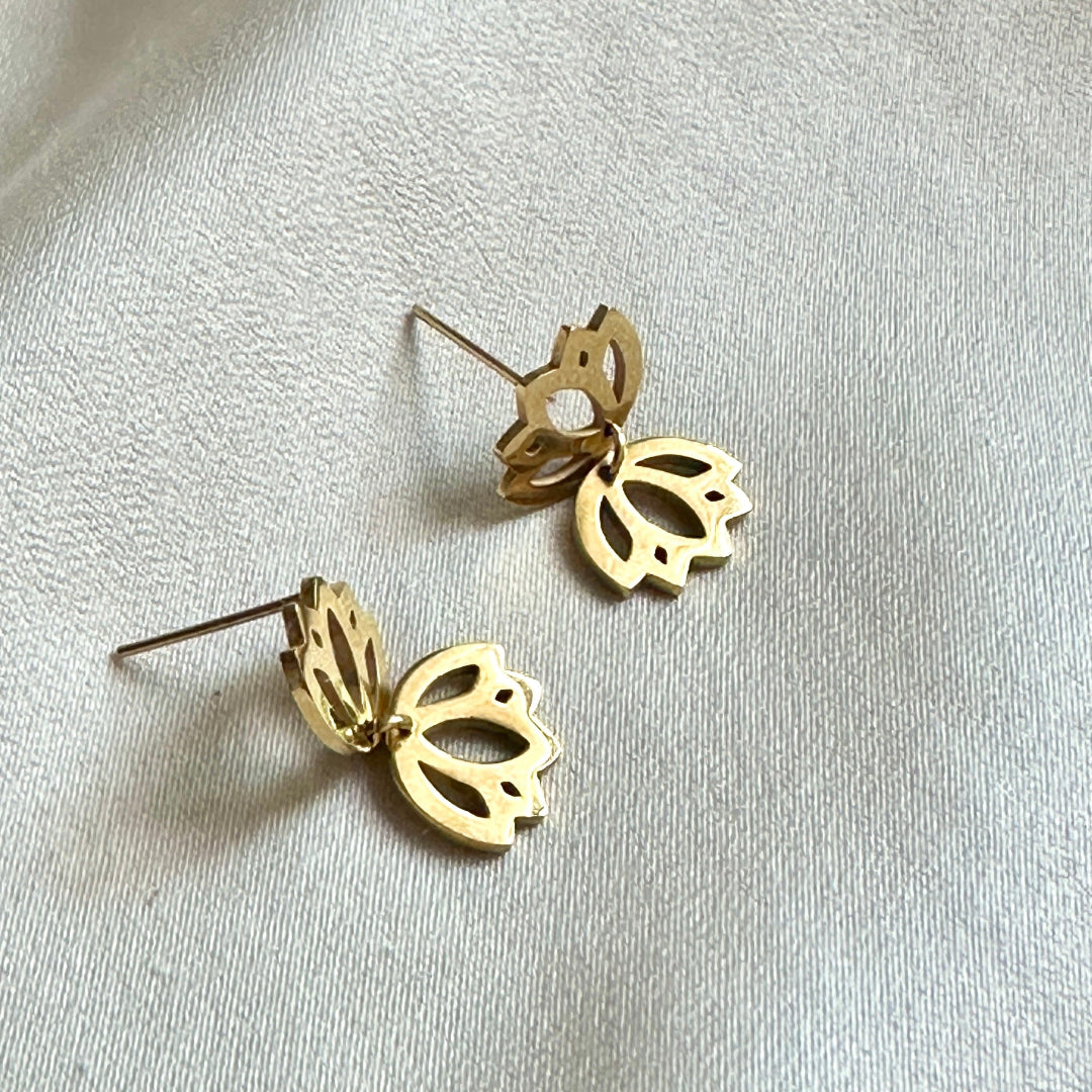 Butterfly Gold Lotus Studs – Petite Baddha Mindful Buddhist Earrings