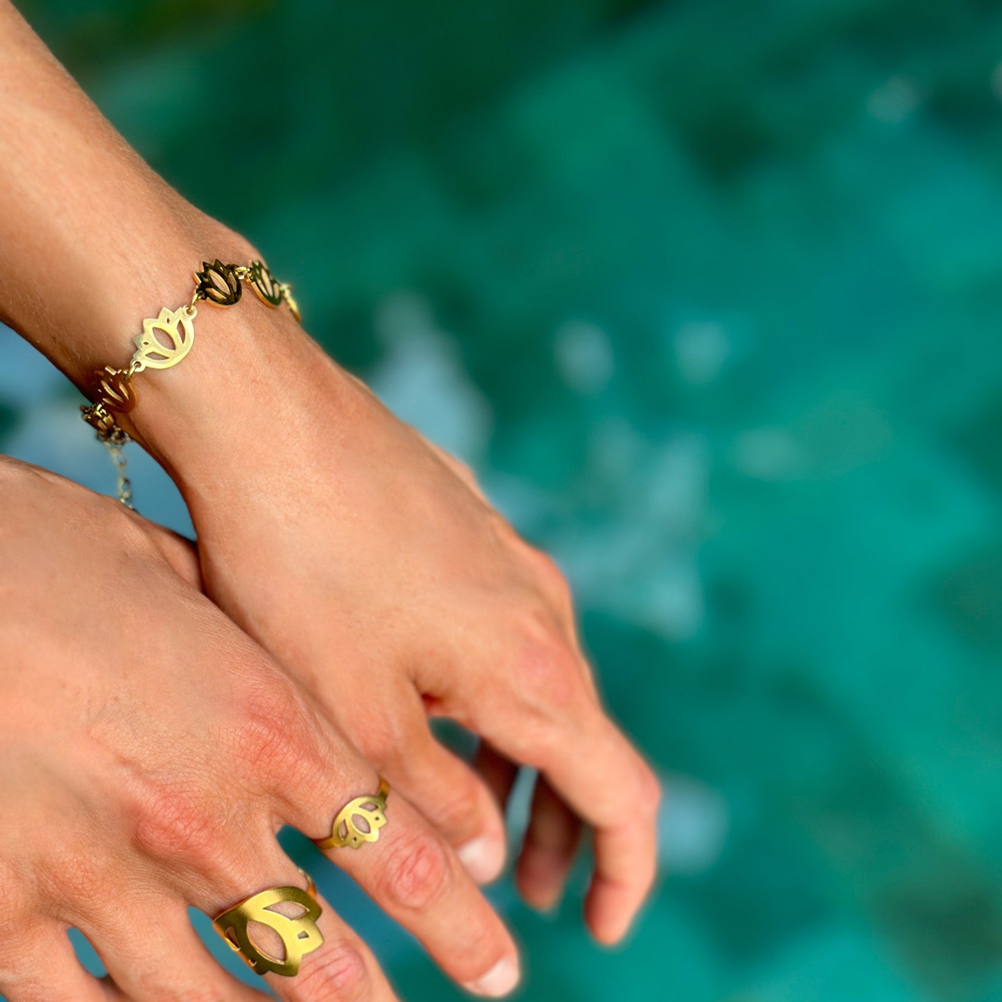 Padma Bracelet – Elegant lotus bracelet in Titanium Gold. Waterproof. Sensitive skin friendly.