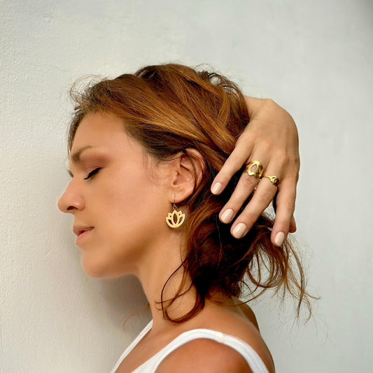 Grand Padma Dangles – Bold Gold Lotus Earrings for Yogis