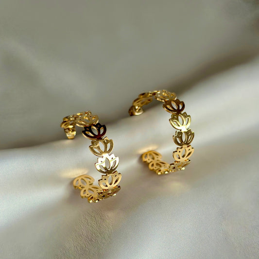 Petite Padma Hoops – Unique Signature Gold Lotus Earrings