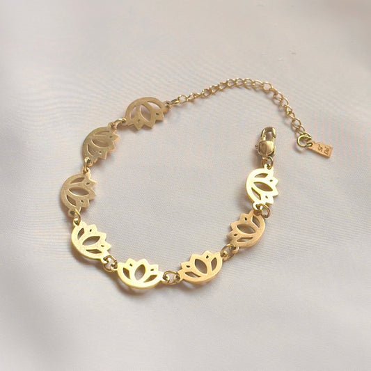 Padma Bracelet – Elegant lotus bracelet in Titanium Gold. Waterproof. Sensitive skin friendly.