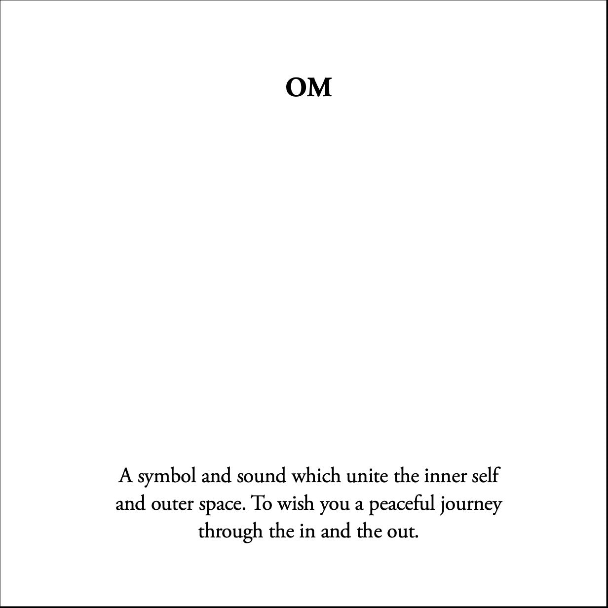 OM meaning card describing inner and outer peace